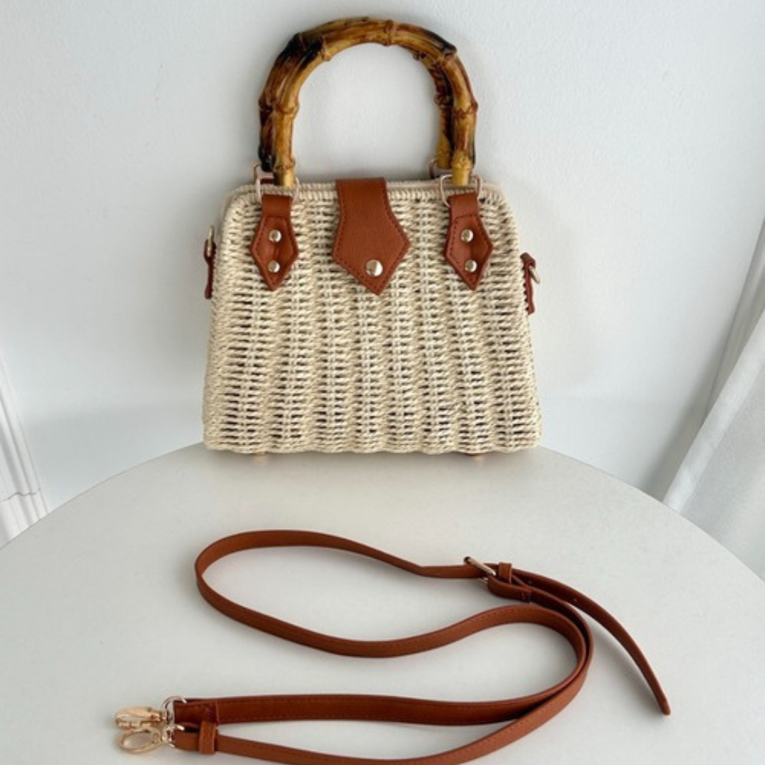 Bolsa de Palha com alça de Bambu Tassel