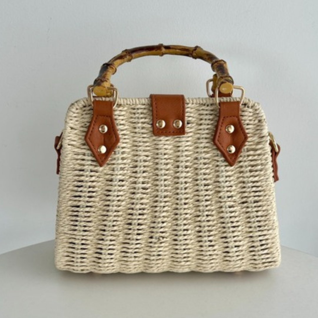 Bolsa de Palha com alça de Bambu Tassel