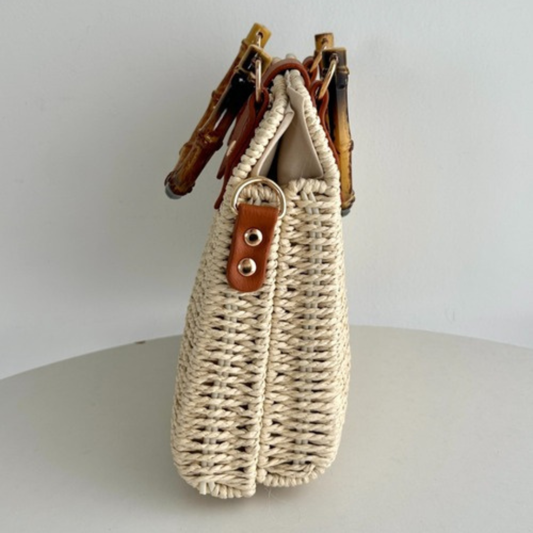 Bolsa de Palha com alça de Bambu Tassel