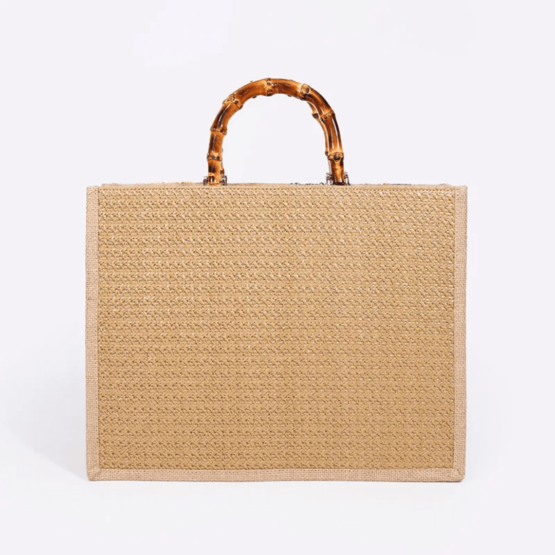 Bolsa de Praia com Alça de Bambu Bordada Flora