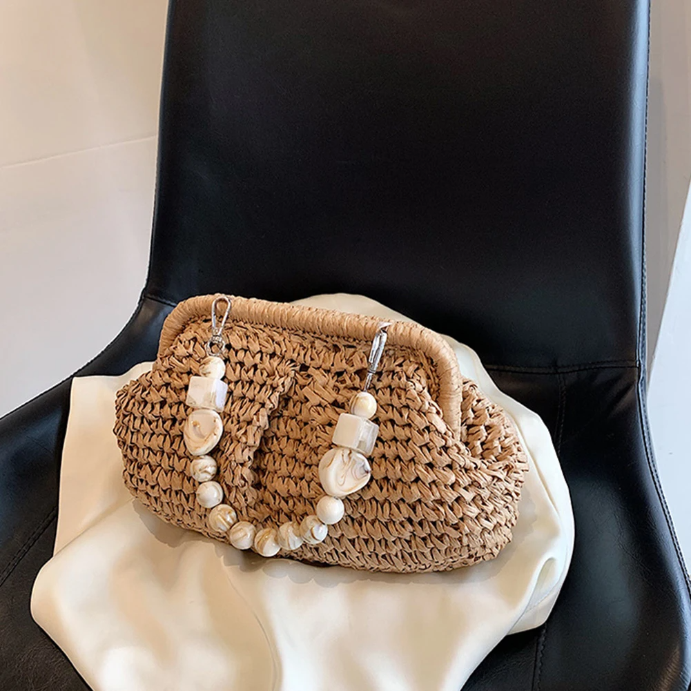 Bolsa de Palha Rattan com Alças em Pedraria Jade