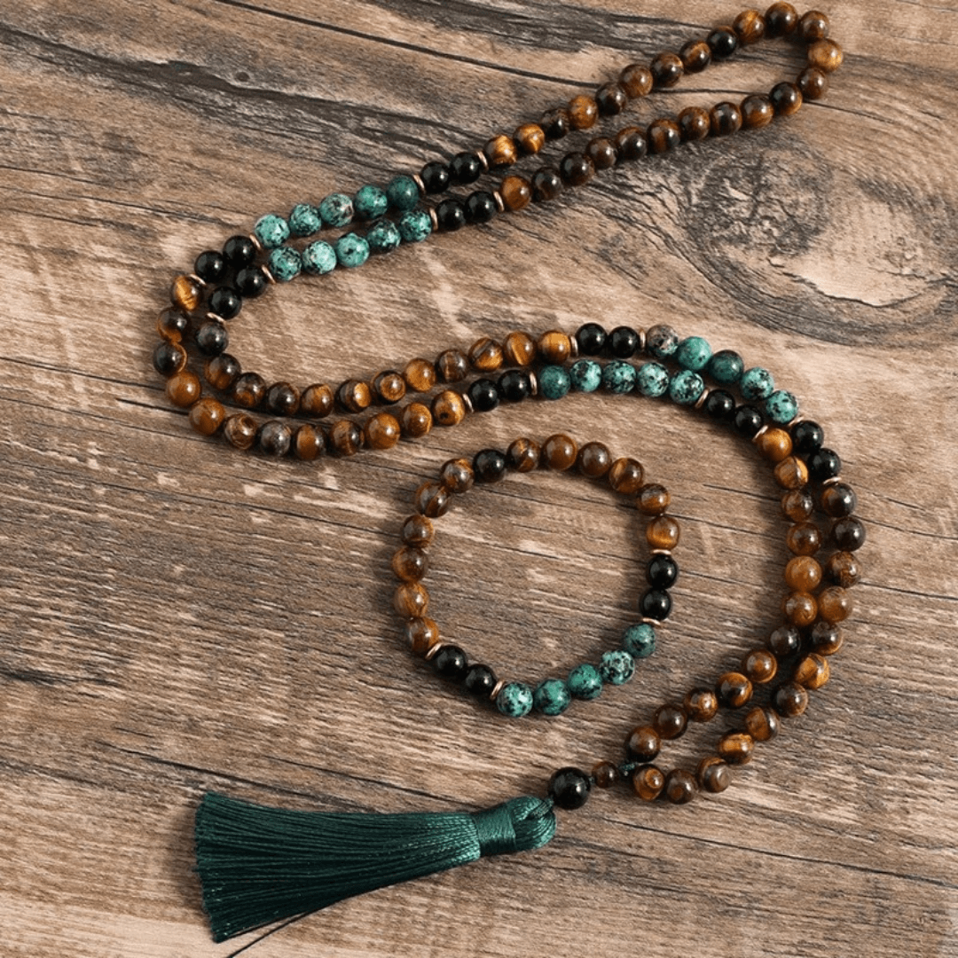 Conjunto Colar e Pulseira Japamala Ônix