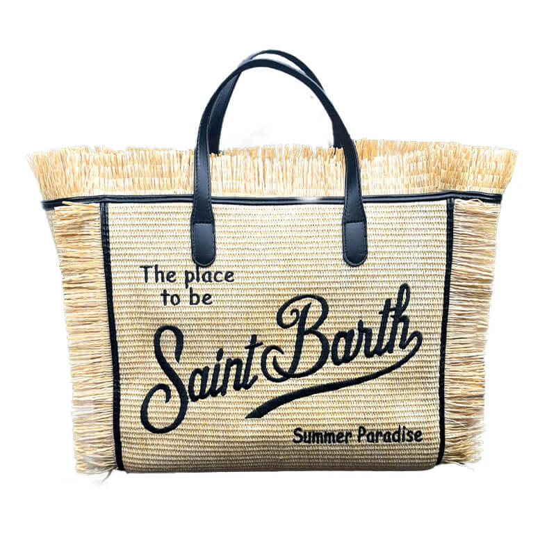 Bolsa de Palha bordada Saint Barth